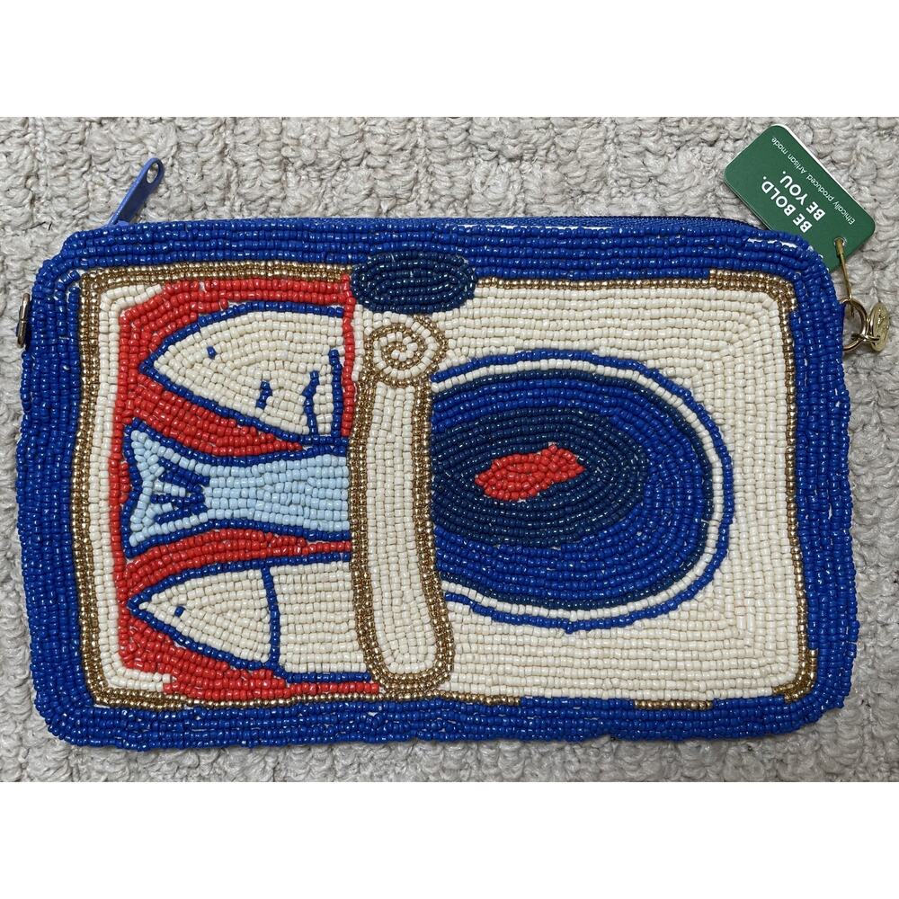 Ink Alloy Leila Beaded Clutch w/ Strap Crossbody NWT Sardines in Tin Sead Beads - Picture 3 of 10